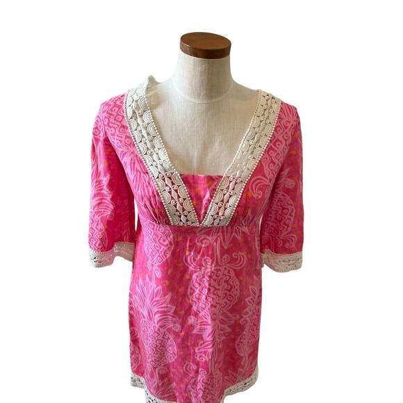 Lilly Pulitzer Pink Pineapple Elbow Length Linen Dress 2 - Picture 2 of 7